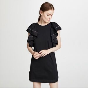 See by Chloe Cascading Ruffle Sleeve Dress SZ S Black‎